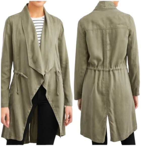 Max Jeans Vetiver Khaki Olive Green Long Drape Front Collar Boho  Jacket… - Picture 8 of 9